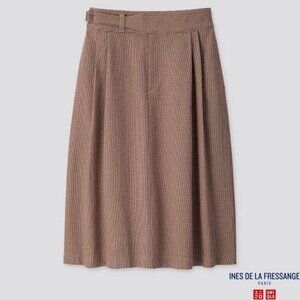 Ines de la Fressange for Uniqlo | Cotton Tuck Houndstooth Midi Skirt